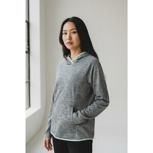 Columbia Women Long Sleeve Pullover Hoodie Marled Blue/Gray Thumb Holes Large
